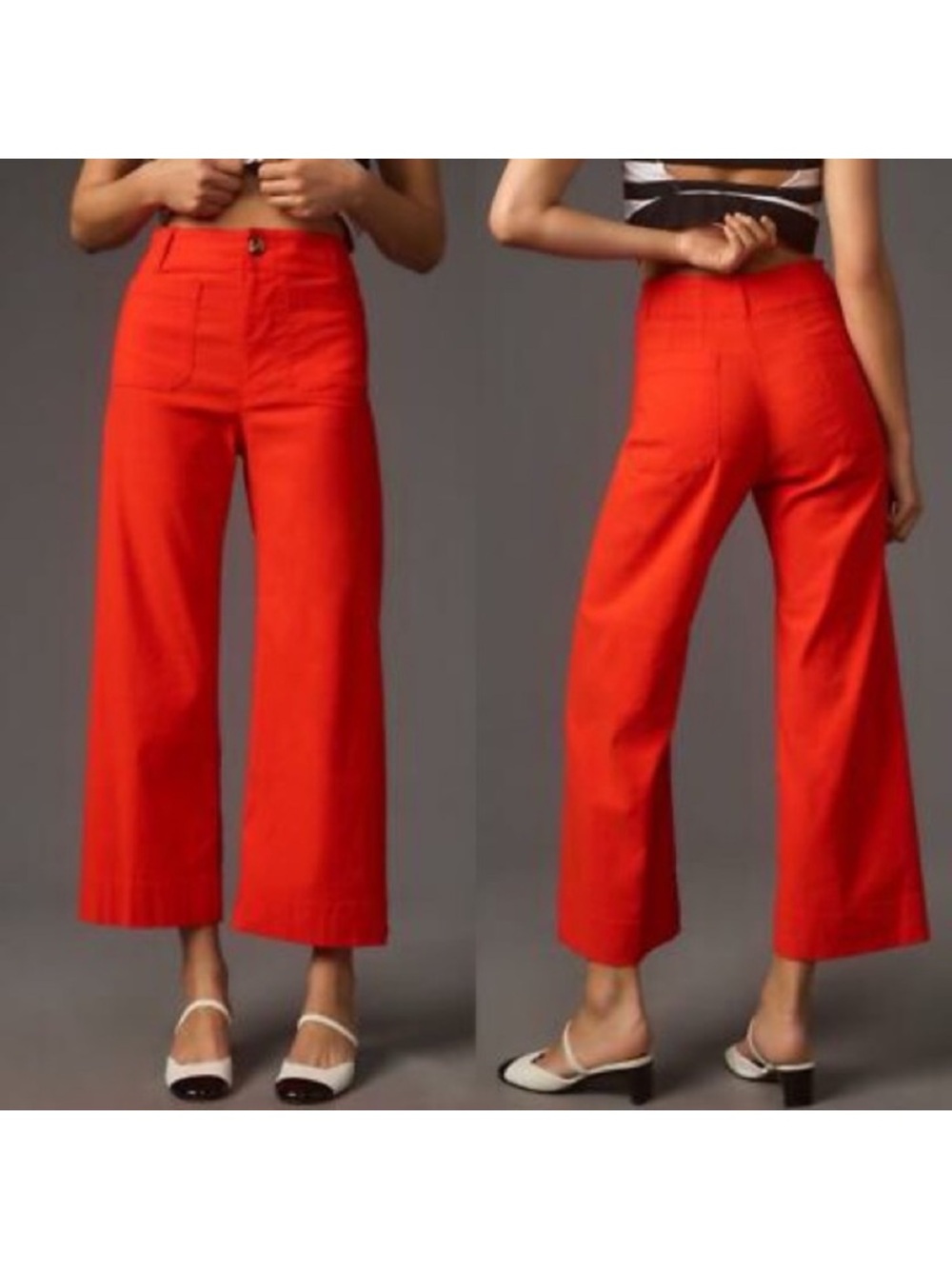Anthropologie Maeve Nautical Bright Red High Rise Wide Leg Crop Pants Size 32
